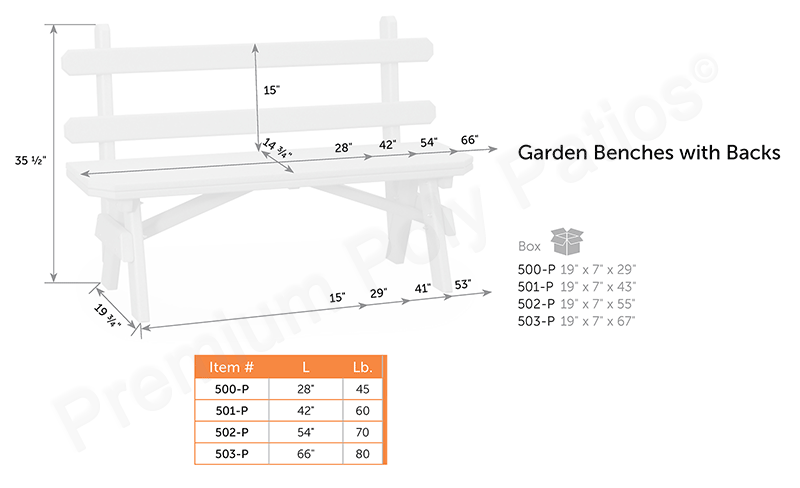 Amish Poly 28in X Wide Garden Bench W Back