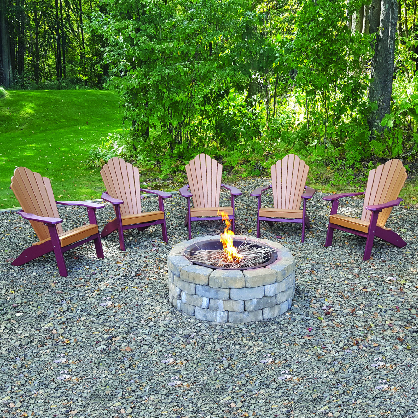 Amish Poly Snuggle Back Folding Adirondack Firepit Set